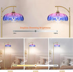 Floor Lamp for Living Room,Bedroom,Gold Dimmable Standing Lamp with Remote,Mid Century Modern Brass Tall Lamp Retro Vintage Glass Lamp Floor Light Boho Bohemian