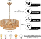 Boho Rattan Chandelier, 17.71” Rattan Pendant Light 4-Light with 2-Tier Hand-Woven Shade, Farmhouse Ceiling Light Fixture Chandeliers for Dining Living Room Bedroom Kitchen Island, UL-Listed