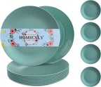 Flat Dinner Plates Set of 8 Alternative for Plastic Plates Microwave and Dishwasher Safe Wheat Straw Plates for Kitchen Unbreakable Kids Plates(Green,9 inch)