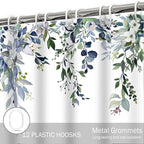 Eucalyptus Shower Curtain, Green Watercolor Leaves with Floral Botanical Bathroom Decor, Waterproof Fabric Bath Curtain Set with Hooks, 72x72 Inches