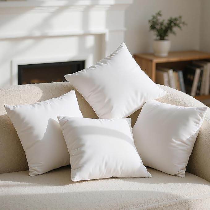 Phantoscope 100% Virgin Fiber Pillow Inserts, Premium Microfine Fiber Square Hypoallergenic Throw Pillow Inserts for Bedroom, Study, Chair 20x20 inches Pack of 4