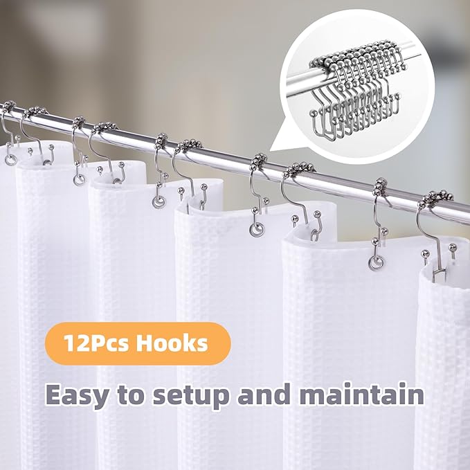LaCyan 3 in 1 Waterproof Waffle Weave Shower Curtain and Clear Liner Set with 12 Stainless Steel Hooks Double Sided for Bathroom 72 Inches Heavy Duty Polyester Fabric Shower Curtains 72x72