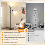 LED Torchiere Floor Lamp with Gooseneck Reading Light, 69" Dimmable Reading Floor Lamp with Adjustable Color Beam, Remote Control Standing Lamp, Zoomable Spotlight for Living Room,Bedroom,Office,Black