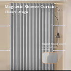 South to East Waterproof Shower Curtain, Heavy Duty Magnetic Folding Linen Shower Curtain, Non-Toxic, 72x80 Magnetic Fabric Bathroom Curtain Sets, Grey