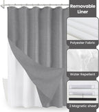 Inhousolu Boho Farmhouse Shower Curtain with Fabric Liner Set, Faux Linen Textured, 8 Metal Hooks Luxury Weighted Hem, Washable Wrinkle Free Bath Curtain for Hotel Bathroom 36" W x 72" L Grey