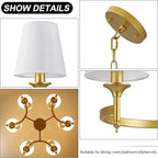 Gold Chandelier with White Shades, 6-Light Modern Farmhouse Chandeliers for Dining Room, Rustic Round Hanging Light Fixture for Kitchen Island Bedroom Office Living Room Entryway