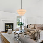 19.7" Black Drum Chandelier 4-Light Vintage Modern Chandelier Light Fixture with Linen Shade Retro Farmhouse Drum Chandeliers for Dining Room, Kitchen Island, Foyer, Entryway Bedroom