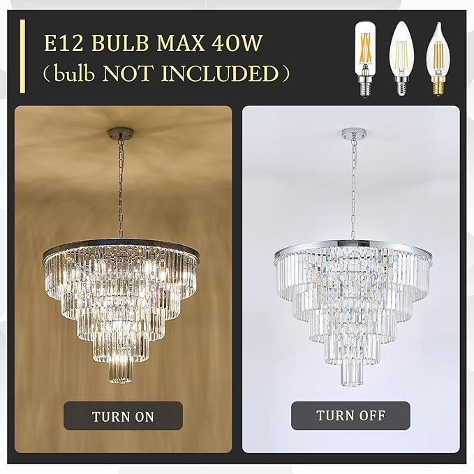 Large Crystal Chandeliers Modern Chrome 30” Chandelier for Foyer Staircase Luxury 5 Tiers 16 Lights K9 Ceiling Pendant Lighting Fixture for Living Room Dining Room Bedroom