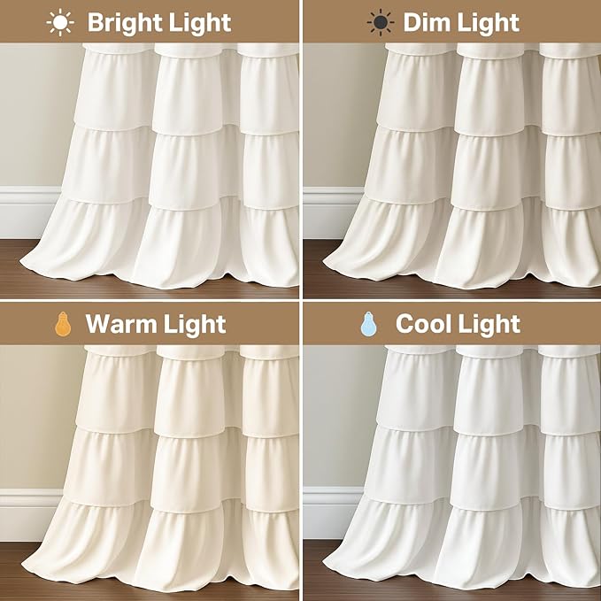Seasonwood Ruffle Shower Curtain Cream Farmhouse Vintage Handcrafted Rustic Decorative Fabric Shower Curtains for Bathroom, 72" x 72"