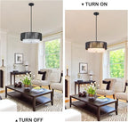18'' Farmhouse Rattan Chandeliers for Dining Room,3-Light Boho Light Fixtures Rattan Pendant Light Fixture with Fabric Shade Drum Chandeliers for Bedroom Dining Room Foyer Kitchen Hallway（Black）