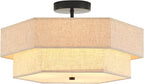 Modern Semi Flush Mount Ceiling Light 18" Modern Black Drum Ceiling Lighting Fixture with Linen Shade Vintage Ceiling Lamp for Living Room, Bedroom, Kitchen, Dining Room, Hallway, and Entryway