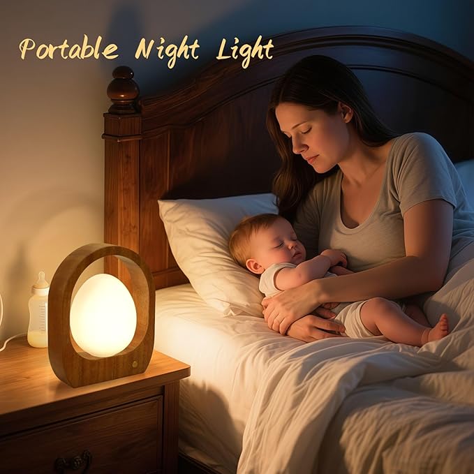 JESLED Rechargeable Cordless Table Lamp, Touch Control 3-Color Dimmable Bedside Lamp, Small Nightstand Lamp with Wooden Retro Design for Bedroom Ambient Lighting