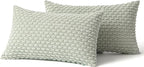MIULEE Pack of 2 Decorative Lumbar Throw Pillow Covers 12x20 Inch Soft Boho Striped Textured Corduroy Pillow Covers Modern Farmhouse Home Decor for Couch Bed Sofa Living Room Light Green