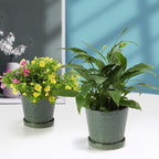 BUYMAX Ceramic Plant Pot – 4”+5”+6” inch Ceramic Flower Pot with Drainage Holes and Tray - Gardening Home Desktop Office Windowsill Decoration Gift Set 3 (Patina)