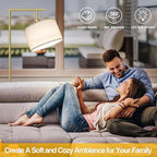 Floor Lamp for Living Room with 3 Color Temperatures Standing Lamp with Adjustable Beige Linen Lampshade Tall Lamps for Bedroom Office Classroom Dorm Room, 9W LED Bulb Included, Gold