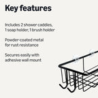 Amazon Basics Shower Organizer Caddy with Soap Holder, Stainless Steel, Black, Set of 5