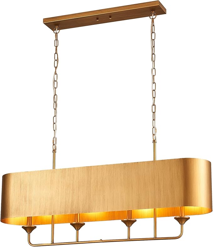 42” Brass Metal Linear Chandelier 4-Lights Adjustable Modern Industrial Pendant Light for Kitchen Island Dining Room Living Room, UL Listed