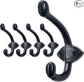 SKOLOO Black Wall Hooks Heavy Duty - Farmhouse Style Cast Iron Hooks, Pack of 5 - Ideal for Backpack, Coat, and Towel Hooks - Perfect for Entryway, Mud Room, and Bathroom Storage