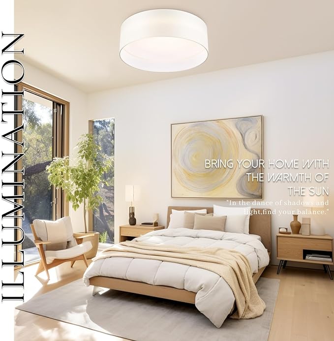 Hamilyeah LED Ceiling Light Flush Mount 24W, White Fabric Flush Mount 12 inch, Traditional Modern Light Fixture Ceiling Mount 5CCT, Simple Ceiling Lighting Fixture, Bedroom, Living Room