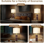 Woven Leather Table Lamps Set of 2, Lamps for Night Stands, 25" Bedside Lamps with USB A+C Ports, Linen Shade, Modern Table Lamps for Bedroom Living Room Office Reading(Bulb Included)