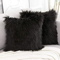 WLNUI Set of 2 Black Halloween Decorative Pillow Covers New Luxury Series Merino Style Faux Fur Fluffy Throw Pillow Covers Square Fuzzy Cushion Case for Sofa Bedroom Living Room Home Decor 18x18 Inch