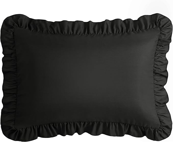 KKJIAF Ruffle Body Pillow Cases Set of 1, Ruffled Pillow Covers with Envelope Closure, Body Pillowcases Size of 20" x 54", Ruffled Long Pillow Shams, Black