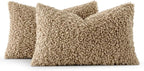 MIULEE Pack of 2 Lumbar Throw Pillow Covers 12x20 Inch Neutral Khaki Faux Fur Decorative Sherpa Pillow Covers Fuzzy Accent Soft Sheepskin Fleece Cushion Cases for Boho Home Decor Living Room Bed Chair