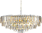 Modern Round Top K9 Crystal Chandelier, 13 Lights, Adjustable Hanging Lamp, Chrome, Living Room, Dining Room, W31, L6.6xW33xH33