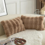 MANDIOO Pack of 2 Thick Plush Wool Decorative Throw Pillow Covers Super Soft Wave Bubble Fur Velvet Cushion Covers Pillow Shams for Couch Bed Living Room 16x24 Inch Camel