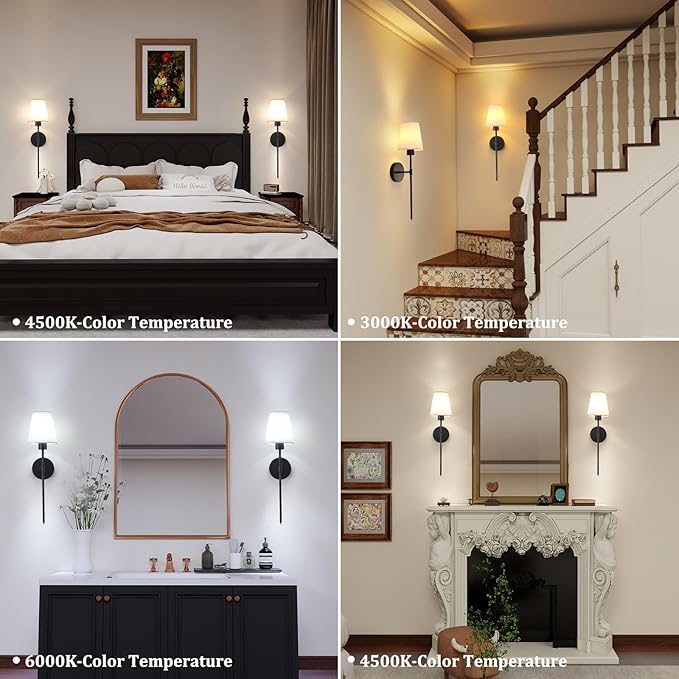 Battery Operated Wall Sconces Set of 2, 120H Usage Time 22.6" Rechargeable Wall Light with Dimmable Bulb, 12 Colors Wall Sconce for Bedroom Living Room, Black