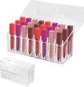 Acrylic Lip Gloss Organizer & Beauty Makeup Holder for Drawer, Cosmetics Pallets Countertop Clear Storage, 24 Space Organization Container Storage for Tall Lip Gloss, Clear