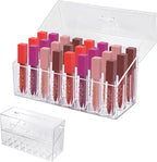 Acrylic Lip Gloss Organizer & Beauty Makeup Holder for Drawer, Cosmetics Pallets Countertop Clear Storage, 24 Space Organization Container Storage for Tall Lip Gloss, Clear