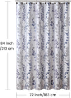 Extra Long Fabric Shower Curtain, Gray and Blue Botanical Branch Leaf Print, Waterproof Bathroom Curtain, 72" W x 84" H