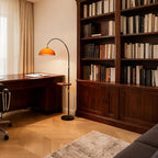 MIXL-Black Arch Floor Lamp with Wood Table,2-Tier Shade Over Couch Curved Floor Lamp,Unique Ambient Lighting,Mid Century Modern Standing Light for Office Nursery
