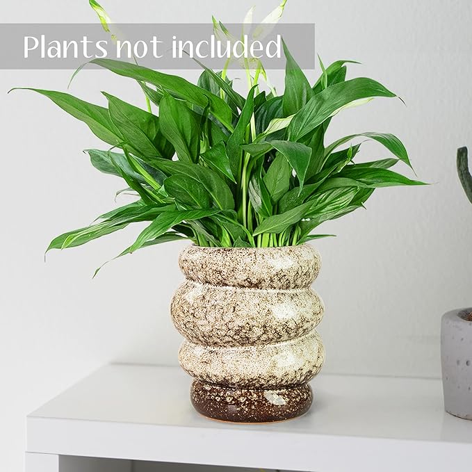 Ceramic 5 inch Plant Pot - Planter for Indoor Plants with Drainage Hole, Flower Pots for Orchid, Succulent,Outdoor Plants, Modern Glaze Planters for Home Office Decor Gift