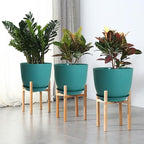WOUSIWER Plant Pots 10/9/8 inch, Set of 3 Modern Decorative Plastic Planters with Drainage Holes and Saucers for House Plants Indoor Flowers Plants, Blue