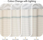 AmazerBath Farmhouse Shower Curtains for Bathroom, Boho Shower Curtain Set with Tassels, Rustic Faux Linen Blue Striped Neutral Shower Curtain with Hooks, Light Tan Toned, 72x72 Inches