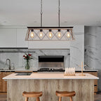 Q&S Dining Room Chandelier Light Fixtures,Farmhouse Rustic Vintage Antique Linear Chandeliers Pendant Ceiling Light Fixture for Kitchen Island Bar Office Coffee Shop 5-Lights Oak and ORB UL Listed