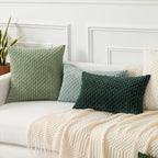 Kevin Textile Christmas Decorative Pillow Covers Set of 2 Striped Plush Corduroy Rectangle Lumbars Boho Home Decor Cushion Covers for Couch Sofa Bed Living Room 12x20 Inch, Army Green