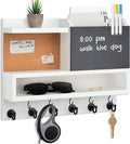 Key Holder for Wall Mount with Mail Organizer, Farmhouse Key Holder for Wall with Shelf, Chalkboard&Corkboard, Entryway Organizer 11 Metal Hooks, Decorative Natural Pine Wood, 14.6*11.1*3.3”, A-White