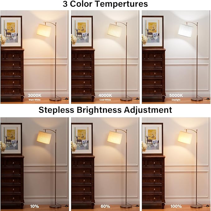 60" Floor Lamps with Remote Control & Bulb, Colors Temperature & Brightness Adjustable, Deep Beige Shade & Brown Pole