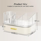Delamu Makeup Organizer for Vanity with Stackable Drawers, 360 Rotating Makeup Brush Holder Large Cosmetic Display Case for Dresser, Bathroom Countertop Skincare Organizers and Storage, Elegant White