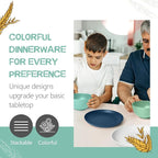 Teivio 32-Piece with Flatware Kitchen Plastic Wheat Straw Dinnerware Set, Service for 8, Dinner Plates, Dessert Plate, Cereal Bowls, Cups, Unbreakable Plastic Outdoor Camping Dishes, Ocean