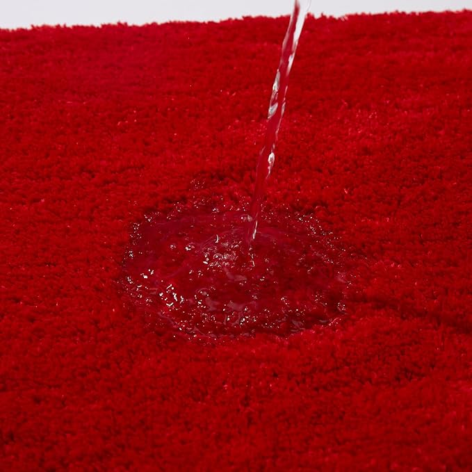 Microfiber Bathroom Rugs and Mats Sets 2 Piece,Non-Slip Bath Rugs, Machine Washable Absorbent Bath Mats for Bathroom Floor, Shower (Red, 16''x24'' Plus 20''x32'')