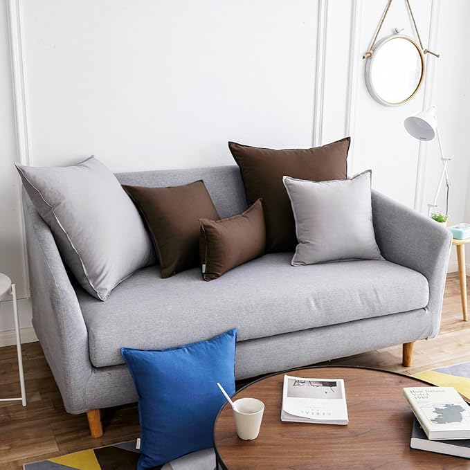 Jeanerlor Pack of 2 Cotton Linen Soft Soild Decorative Square Throw Pillow Covers Set Cushion Case for Children Kid Baby 24 x 24 Inch 60 x 60cm,Brown