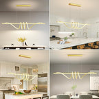 Modern LED Pendant Lights Kitchen Island, 57in Gold Chandelier Dimmable with Remote Control 3000k-6000K Adjustable, Aluminum Island Lighting Lamp Fixture for Kitchen, Dining Room