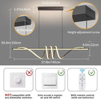 Modern Ceiling Chandelier, 57in Pendant Lights Dimmable with Remote Control 3000k-6000K Adjustable Color Temperature, Aluminum Island Lighting Lamp Fixture for Kitchen, Dining Room