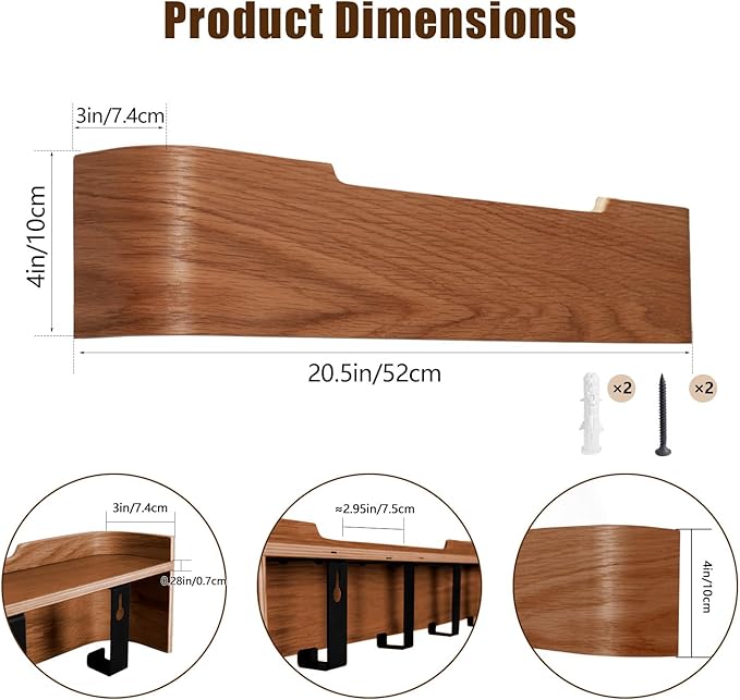 Coat Hooks Wall Mount with Shelf, 5 Hidden Hooks, 20.75 Inch Entryway Organizer for Coats, Hats, Bags, Keys, Decorative Wall Hooks (Brown, 5 Hooks)