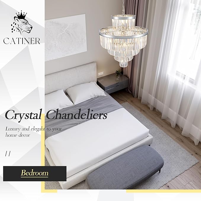 Modern Crystal Chrome Chandelier 15 Lights 24" Round Light Fixture Luxury 5-Tier K9 Crystals Chandelier Contemporary Pendant Lighting for Dinning Room Living Room Foyer Kitchen