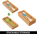 mDesign Wooden Bamboo Drawer Organizer - 15" Long Stackable Storage Box Tray for Kitchen Drawers/Cabinet - Utensil, Silverware, Spatula, and Flatware Holder - Echo Collection - 2 Pack, Natural Wood
